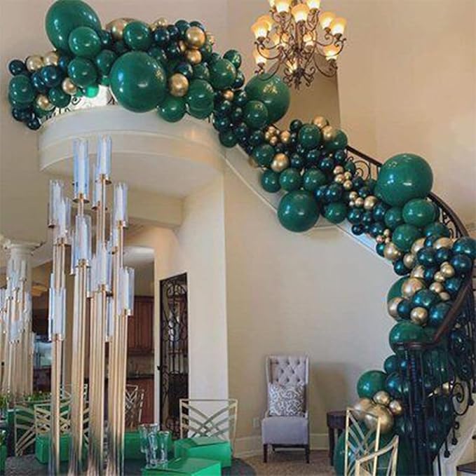 PartyWoo Dark Green Balloons 140pcs Different Sizes Pack of 18 12 10 5 Inch Emerald Hunter Forest Green Boho Neutral Balloon Arch Kit for Jungle Dinosaur Theme Birthday Party Decorations Green-F14