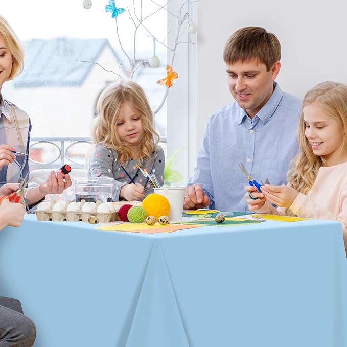 3Pcs Light Blue Tablecloths,Disposable Plastic Tablecloth,Waterproof Baby Blue Rectangle Table Cover for Graduation Birthdays Weddings Anniversary Party Decorations,54 x 108 Inch