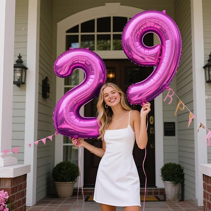 40 Inch Rose Purple Large Balloon Number 2 Balloon,Jumbo Mylar Foil Helium Balloon for 20 21 32 42 25 26 Birthday Digital Balloons for Birthday Party,Wedding Anniversary Party Decorations