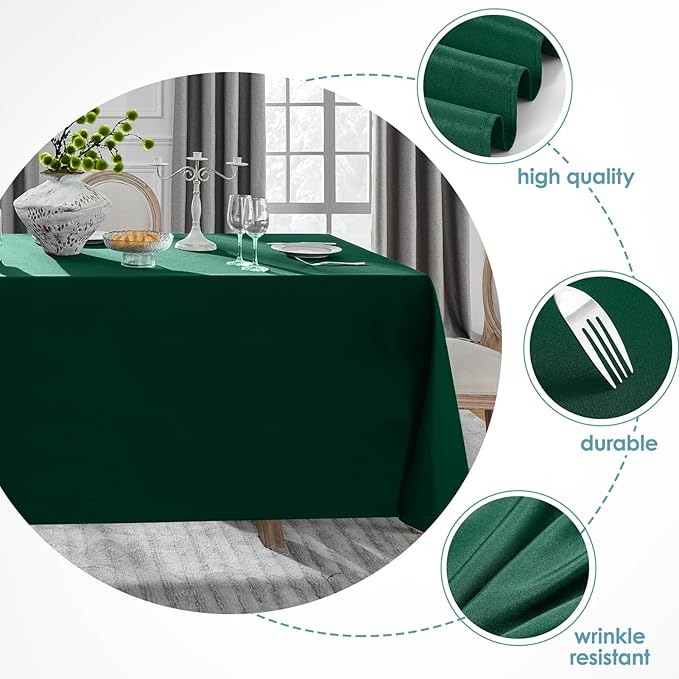 VidaFete 2 Pack 90 * 132inch Rectangle Table Cloth Polyester, Stain Wrinkle Resistant Polyester Dining Table Cover for Kitchen Dinning Party Wedding Rectangular Table Buffet Decoration(Green)