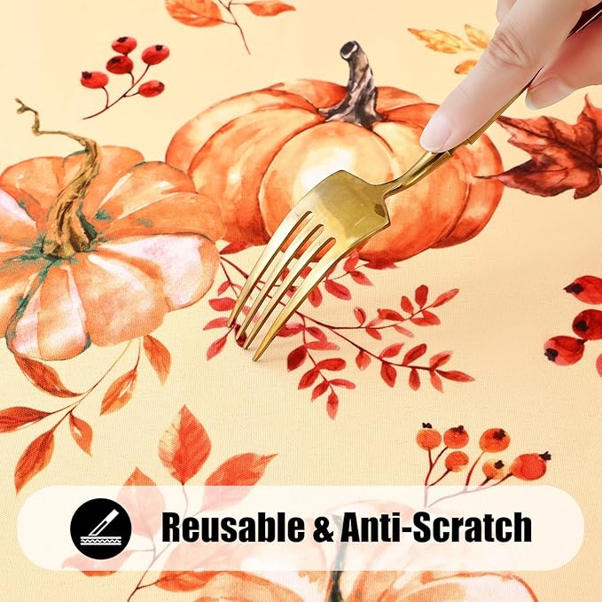 Smiry 2 Pack Rectangle Thanksgiving Table Cloth, Waterproof Elastic Fitted Tablecloths, Washable Polyester Rectangular Patio Table Cover for Autumn Harvest Parties (Pumpkin Leaf, 30"x48")