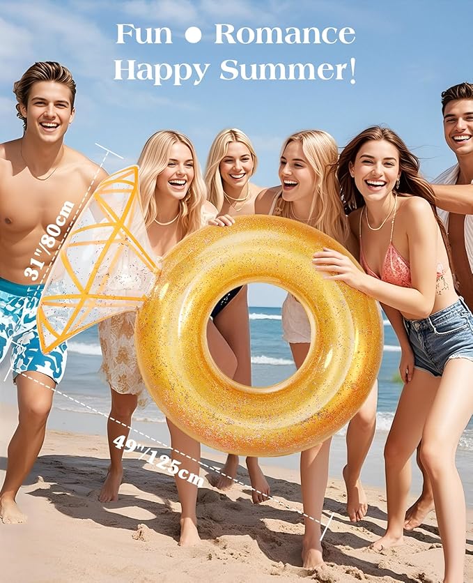 HeySplash Pool Floats, Inflatable Diamond Ring Pool Float, Large Engagement Ring Floatie for Bachelorette Party, Swim Tube River Lake Wedding Bride Stagette Decor Fun Toy Raft for Adults,Yellow