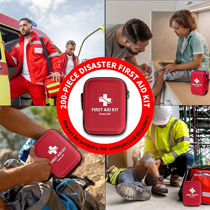 Protect Life Survival First Aid Kit for Home/Business, Camping Survival Kits | Mini Travel First Aid Kit | Camping Equipment | Small Kits for Car | Outdoor Emergency Survivals Pack - 200pcs
