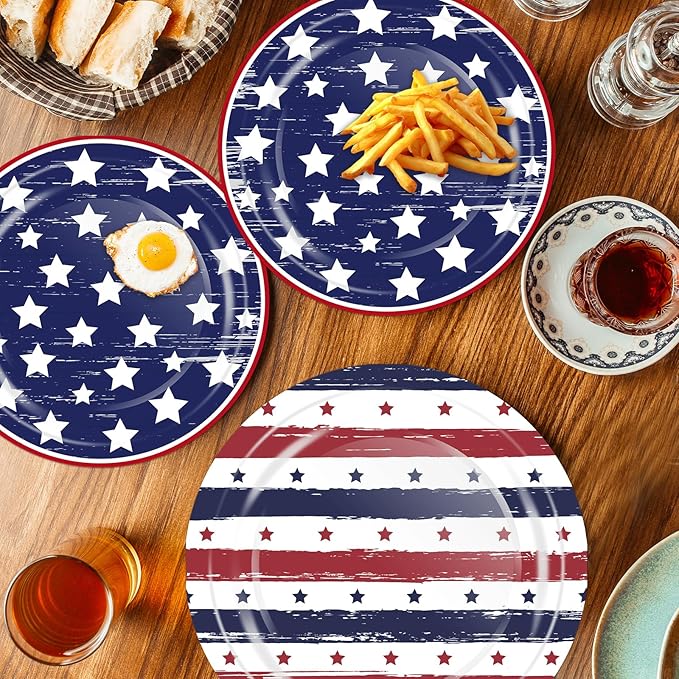 OuMuaMua Patriotic Party Supplies 184 Pcs American Flag Themed Tableware Set 4th of July Disposable Paper Plates Napkins Cups and Banner for Independence Day Memorial Day Party Decorations Serves 25