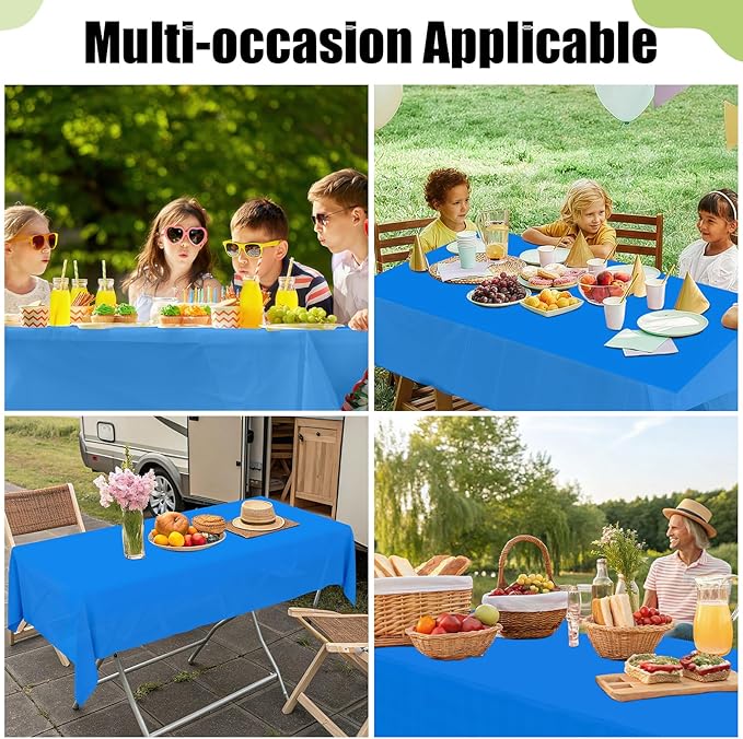 Smiry Disposable Table Cloth - 12 Pack, 54 x 108 Inch Waterproof Rectangle Tablecloths for Parties, Decorative Plastic Table Cover, Leakproof & Sturdy, Blue