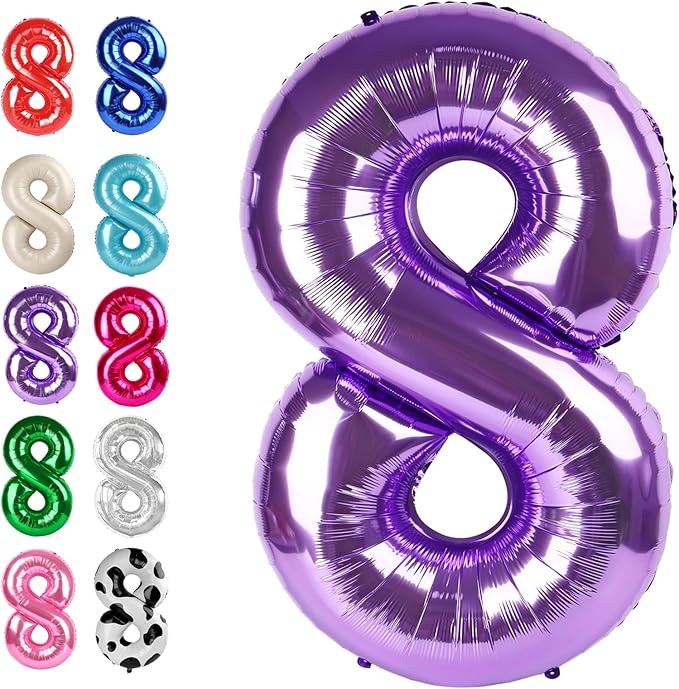 Purple Foil Number 8 Balloon 40 Inch, Helium Mylar Eight Number 8 18 28 38 48 58 80 88 Birthday Balloons, 8th Purple Women Men Wedding Anniversary, Graduations Party Supplies