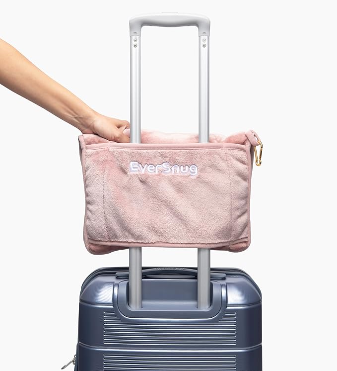 EverSnug Travel Blanket and Pillow - Ultra-Soft, Compact & Lightweight, 65x40 Inches, with Carry Case, Luggage Sleeve & Backpack Clip for Airplane Comfort (Light Pink)