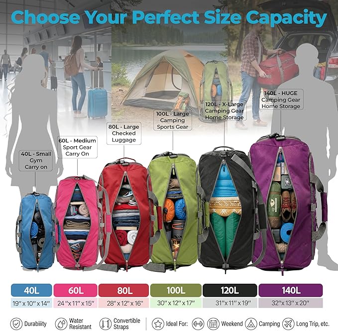 Bago Compact Duffle Bag for Travel Women & Men. Durable Lightweight Foldable Travel Duffel Bags For Traveling Women. 40L Duffle Bags a Reliable Weekender duffel or Overnight Bag With Shoe Compartment