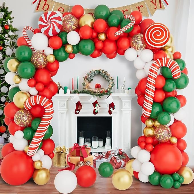 Christmas Balloon Garland Arch Kit 160pcs Red Green Balloons for Candy Merry Christmas Party Friendsmas Santa Claus Birthday Holiday Party Decoration (Green)