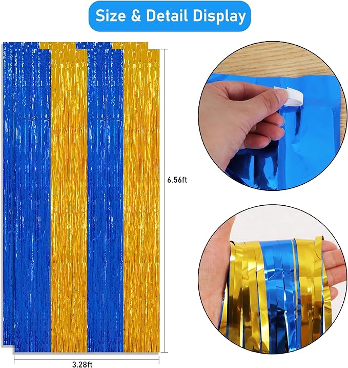 TONIFUL 2Pcs Blue Gold Door Streamers,Green Photo Booth Backdrop,Metallic Streamers Green Foil Fringe Curtains for Birthday,Christmas,New Year,St. Patrick's Day Party Streamers Decor