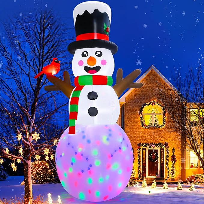 AerWo 12FT Christmas Inflatable Outdoor Decoration, Giant Inflatable Snowman Outdoor Christmas Blow up Yard Decorations with LED Lights and Cardinal, Snowman Outdoor Christmas Decorations Yard Lawn