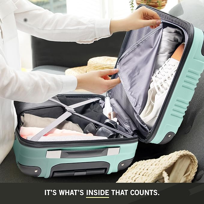 Kenneth Cole REACTION Out of Bounds Lightweight Hardshell 4-Wheel Spinner Luggage, Mint Blue, 20-Inch Carry On