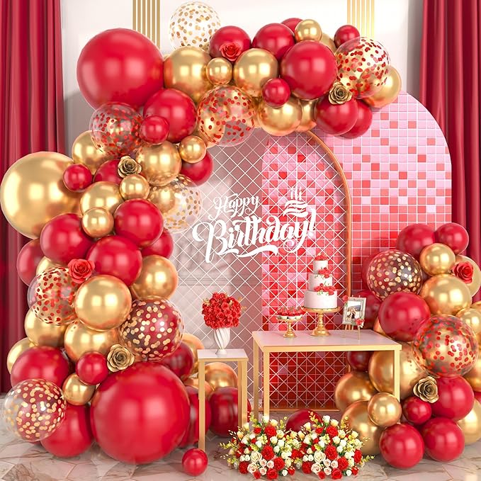 Red and Gold Balloon Arch Kit, 100Pcs Gold Red Balloon Garland Kit Metallic Golden Party Balloons Confetti Balloons for Valentines Day Decorations Birthday Anniversary Party Baby Shower Wedding
