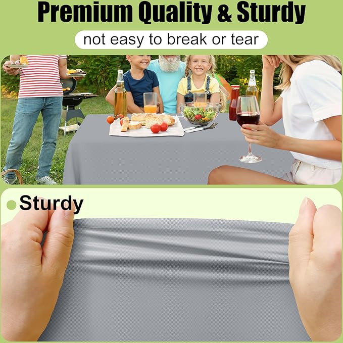 Smiry Disposable Table Cloth - 10 Pack, 54 x 108 Inch Waterproof Rectangle Tablecloths for Parties, Decorative Plastic Table Cover, Leakproof & Sturdy, Grey