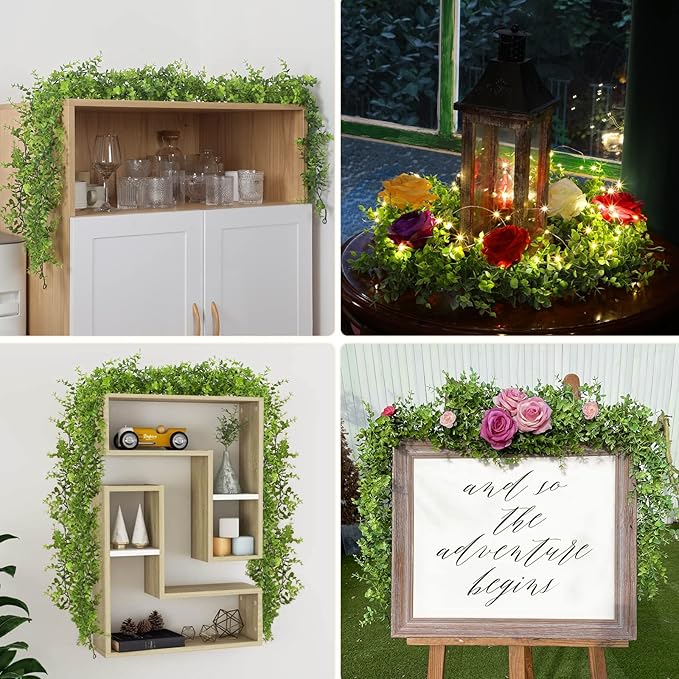 Dolicer Eucalyptus Garland 2 Pack - 12FT Faux Greenery, Fake Hanging Garlands Wedding Backdrop Arch Wall Table Party Decor (Green)