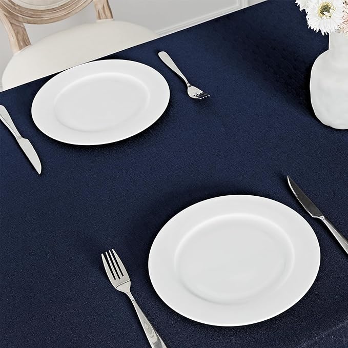 Rectangle Tablecloth Waterproof 60x120 inch Linen Textured Table Cloth Stain and Wrinkle Resistant Washable, Decorative Fabric Table Cover for Dining, Party and Camping, Navy Blue