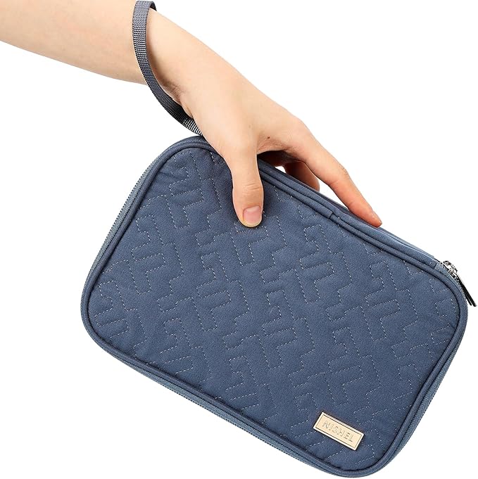 NISHEL Travel Cord Organizer Case, Double Layers Tech Electronic Bag, Essentials for Charger, Cable, Phone, Flash drive, Large, Aegean-Blue