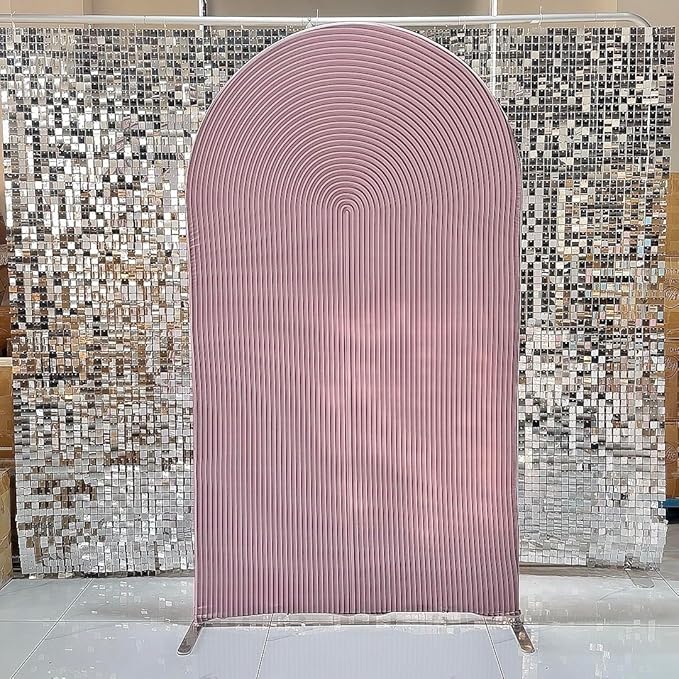 Pink Ripples Pattern Arch Backdrop Cover for Birthday Party Wedding Baby Shower Decorations Chiara Backdrops Arched Wall Frame Stands Covers Props GP-456 3ft * 6.5ft