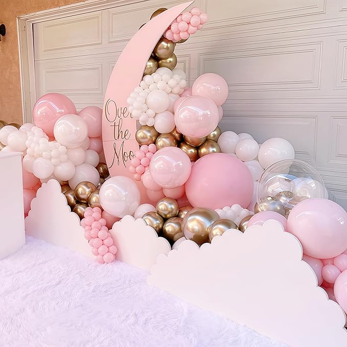 Pink Gold Balloons Set, 60Pcs 12 Inch Pastal Baby Pink Metallic Gold White Balloon with Gold Confetti Latex Balloons for Girls Women Birthday Wedding Baby Bridal Shower Party Decorations Supplies