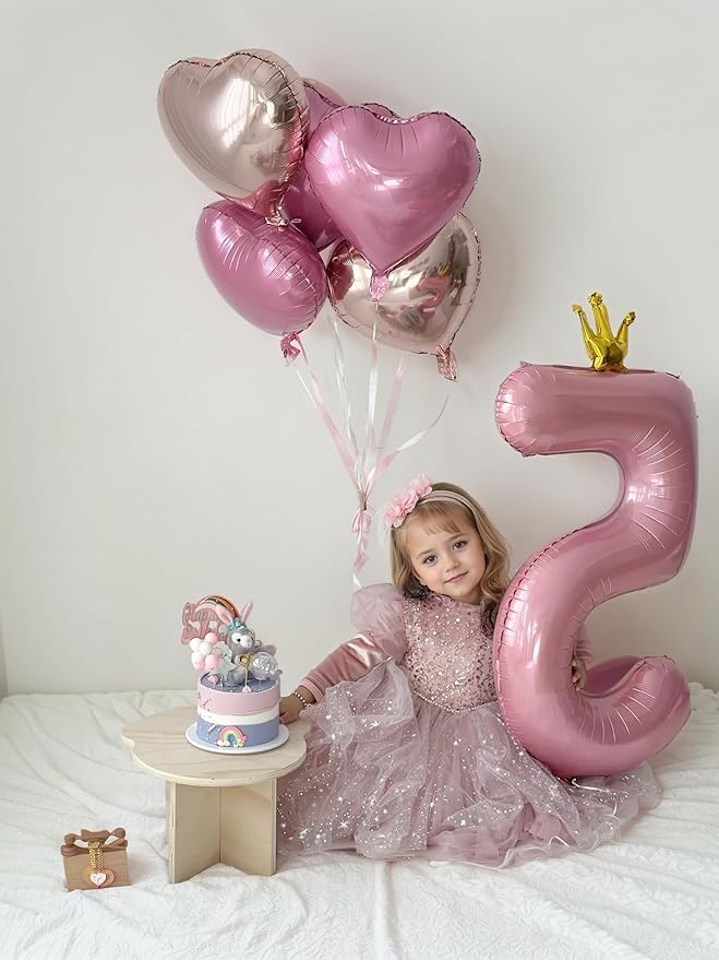 40 inch Pink Number 1 Balloon with Crown, Pink Crown Balloons 0-9 for 1st Birthday Party Anniversary Decorations Supplies
