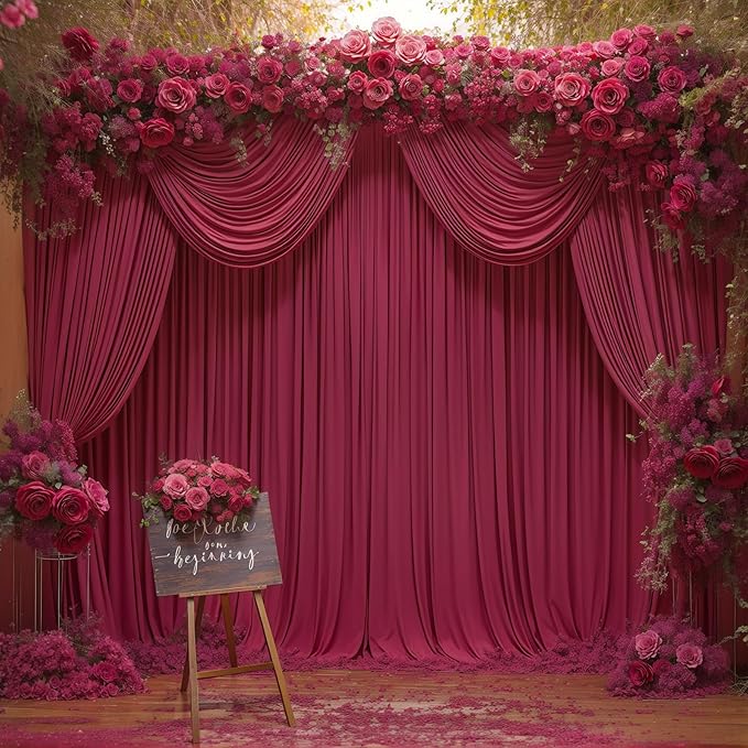 40x10FT Burgundy Backdrop Curtains for Wedding Parties, Wrinkle Free Polyester Photography Backdrop Drapes for Wedding Baby Shower Birthday Parties Stage Background Stand Decorations 4x10ft,10 Panels