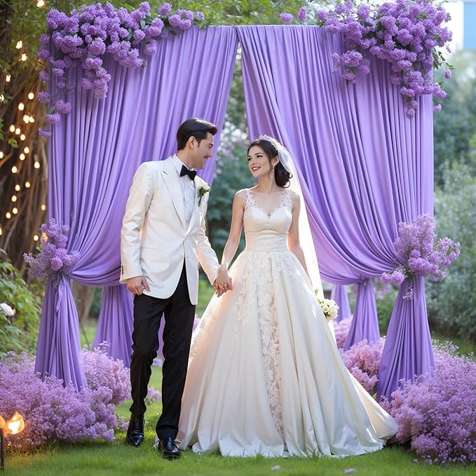 16x10FT Lavender Backdrop Curtains for Wedding Parties, Wrinkle Free Polyester Photography Backdrop Drapes for Wedding Baby Shower Birthday Parties Stage Background Stand Decorations 4x10ft,4 Panels