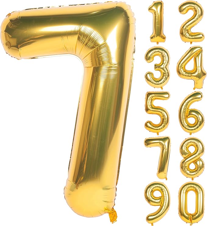 40 Inch Large Gold Number Balloons 7 Aluminum Foil Mylar Big Number Balloons 0-9 Suitable for Gold Birthday Parties, Weddings and Anniversary Photography