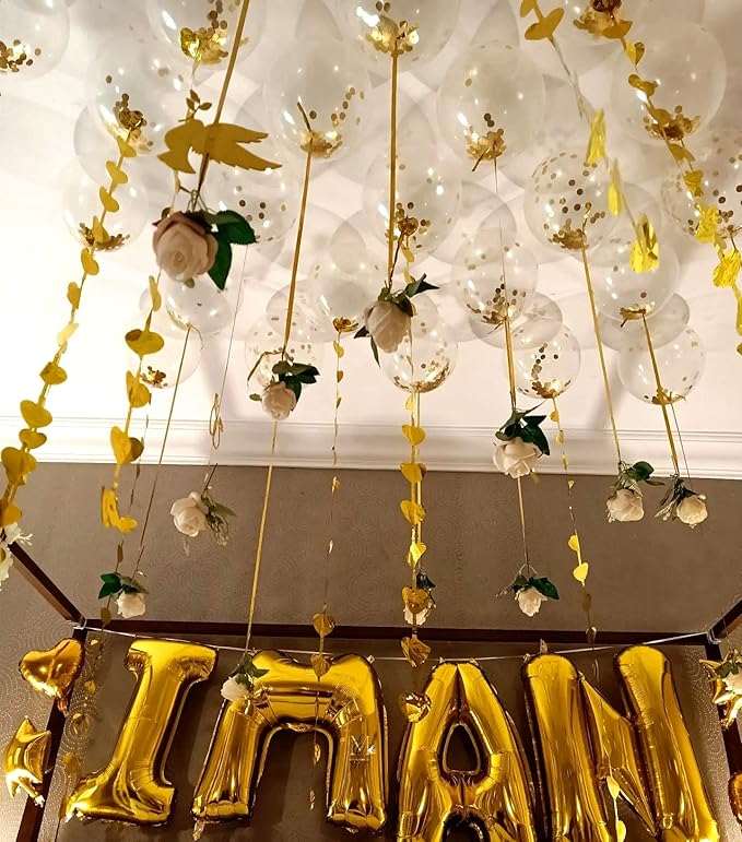 Bezente Gold Confetti Latex Party Balloons - 60 Pack 12 inch Helium Gold Confetti Balloons with Golden Paper Confetti Dots for Wedding Graduation Bridal Shower Birthday Party Decorations