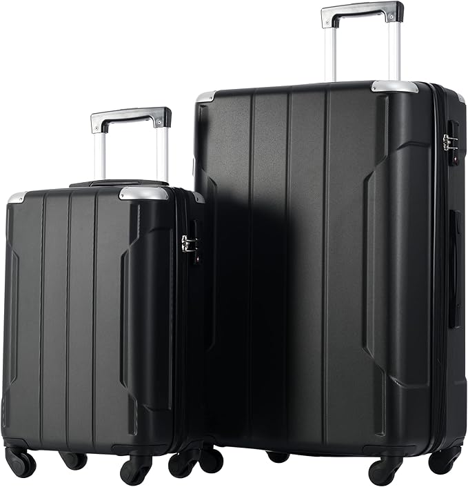 Merax Luggage Sets of 2 Suitcases With Wheels, Expandable and Lightweight, TSA Lock, Hardside Spinner Carry On Luggage (20 28 inch Black)