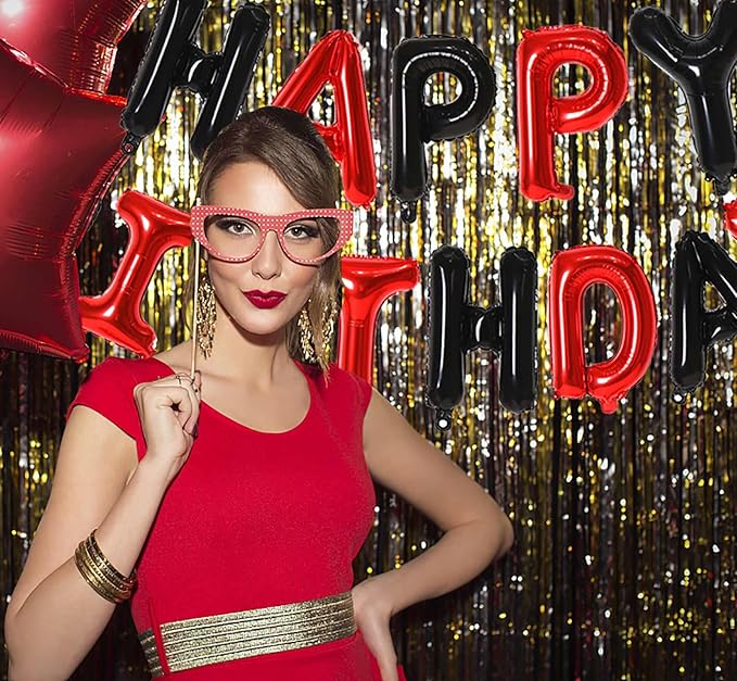 KALOR Red Happy Birthday Balloons Banner, 16 Inch Mylar Foil Letters Balloon Sign for Birthday Party Decorations Photo Booth Backdrop