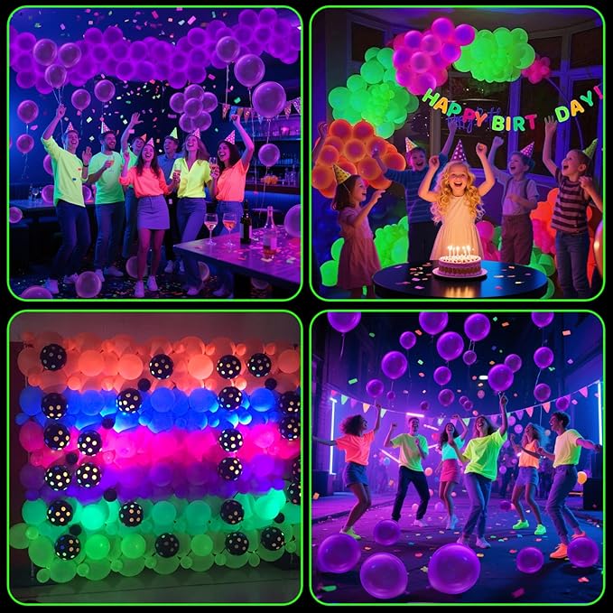 100 Pcs UV Neon Purple Balloons 12 inch Neon Party Supplies, Balloons, Glow in the Dark for Birthday, Graduation, Baby Shower,Wedding, Anniversary Valentines Party Decorations
