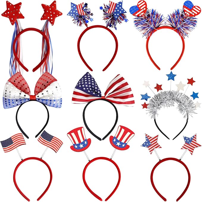 4th of July Headbands Patriotic Headband USA Flag Head Boppers Headwears for Independence Day Party Favors