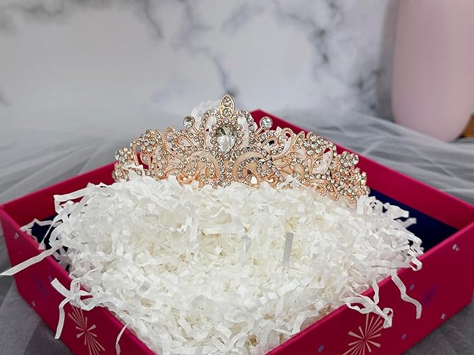 JETKONG 3 Pcs Bachelorette Party Decorations Bridal Shower Crown, Bride to Be Sash&Veil for Women Bachelorette Party Gifts, Bachelorette Party Supplies, Gifts, Favors (Rose Gold)