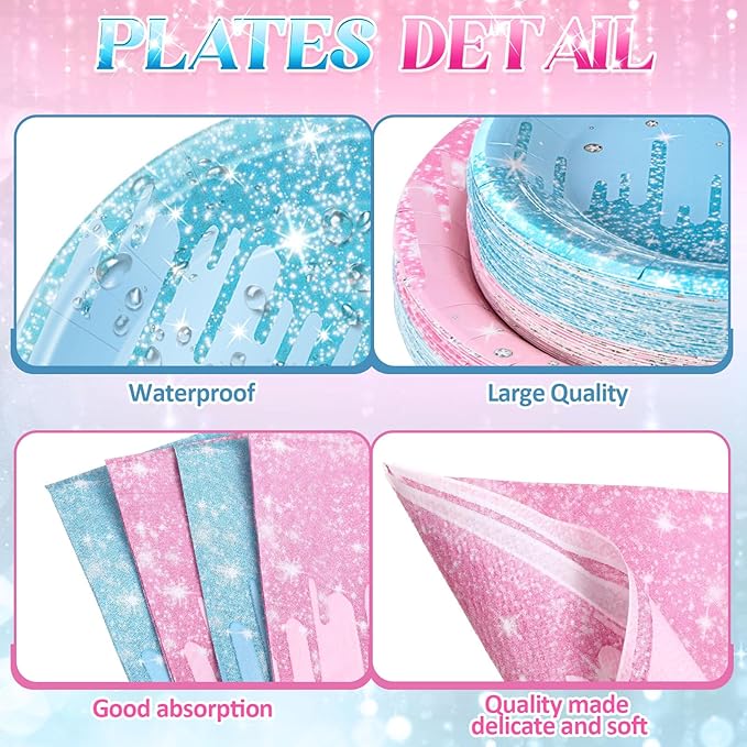 452 Pcs Gender Reveal Party Supplies Boy or Girl Party Decoration, Glitter Pink and Blue Paper Plates Napkins Cups Tablecloth Cutlery Straw for Baby Shower Birthday, Serves 50