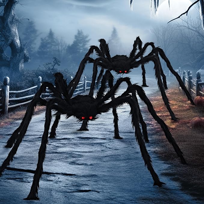 JOYIN 2 Pack 5 Ft Halloween Outdoor Decorations Hairy Black Spider, Scary Giant Spider, Fake Large Haunted House Props, Halloween Yard Lawn Decorations Party Indoor Decor