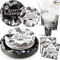 350 Pcs Happy Halloween Party Favor Vintage Halloween Decoration Disposable Tableware for 50 Guests 100 Pumpkin Skull Plates 50 Crows Bats Napkins 50 Cups 50 Sets Knives Fork Spoon