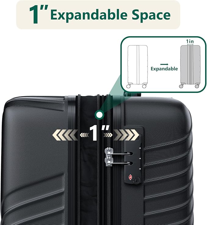 28 Inch Checked Luggage, ABS Hardside Suitcase with Spinner Wheels, TSA Security Lock, Lightweight Large Luggage for Women, Men, Expandable Travel Suitcase for Business, Road Trips & Family Vacations