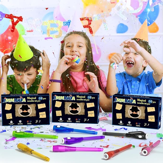 Invisible Ink Pen Spy Game for Kids, Party Favors Toys for Girls Boys, Magic Markers for Boys Girls Fun Outdoor Toys, Birthday for 6-13 Year Old Girls Boys (24PCS+Black Notebooks)