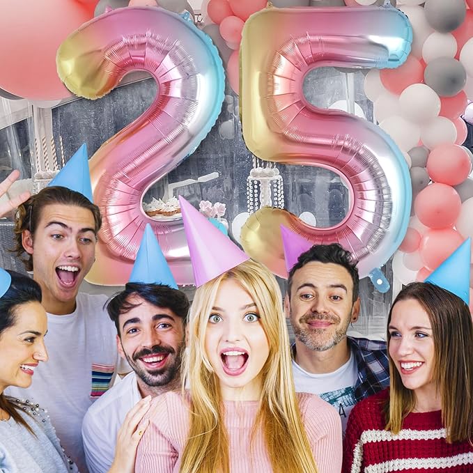 Rainbow Gradient Number 5 Balloon, 40 Inch Big Large Foil Number Balloons, Jumbo Mylar Number 5 Balloons for 5 Year Old Birthday Party Decorations Supplies Anniversary Celebration