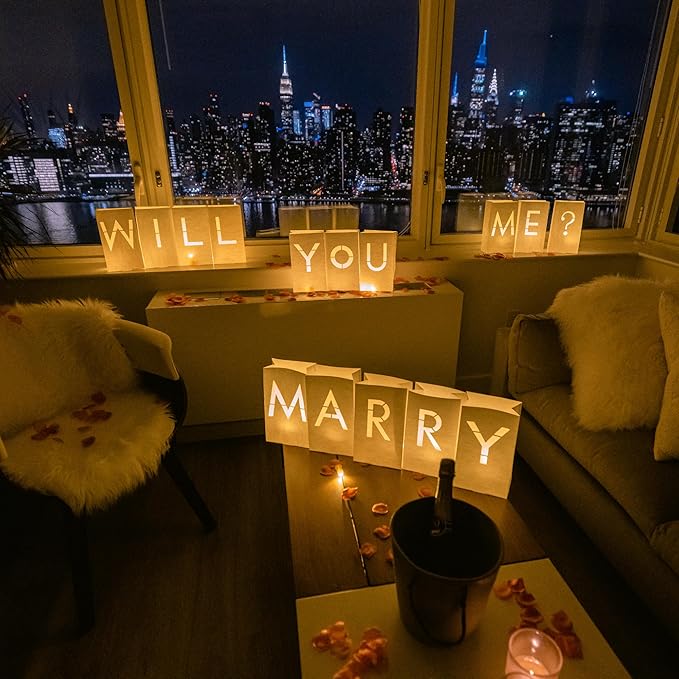 Luminary paper bags wedding proposal decorations “will you marry me?” light up letters sign with led lights included for engagement party, proposals