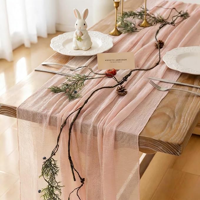 Keketoarrange 3pcs Pink Valentines Decor Table Runner Cheese Cloth Rustic Gauze Cheesecloth Table Runner 120 Inch 10 FT for Wedding Baby Bridal Shower Sheer Boho Spring Home Tea Party Decorations