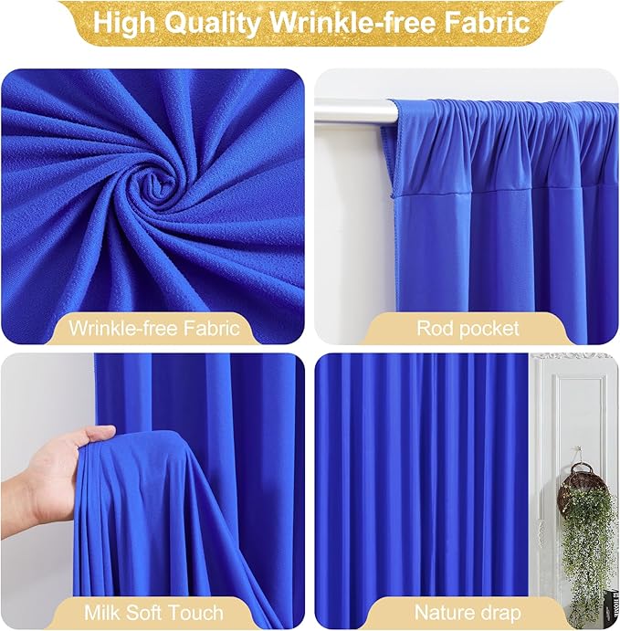 40x10FT Royal Blue Backdrop Curtains for Wedding Parties, Wrinkle Free Polyester Photography Backdrop Drapes for Baby Shower Birthday Parties Stage Background Stand Decorations 4x10ft,10 Panels