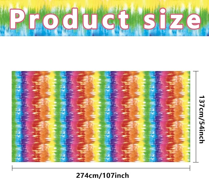 Iceyyyy 6 Pcs Tie Dye Tablecover - 54" x 108" Tie Dye Theme Rainbow Table Cloth Colorful Tablecover for Tie Dyes Themed Party Decorations