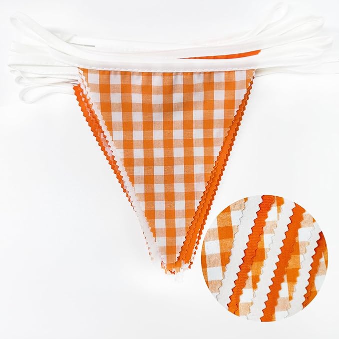 32Ft Orange Party Decorations Orange Buffalo Plaid Checkered White Triangle Flag Gingham Pennant Bunting Fabric Garland Streamers for Fall Autumn Wedding Birthday Thanksgiving Picnic Garden Decor
