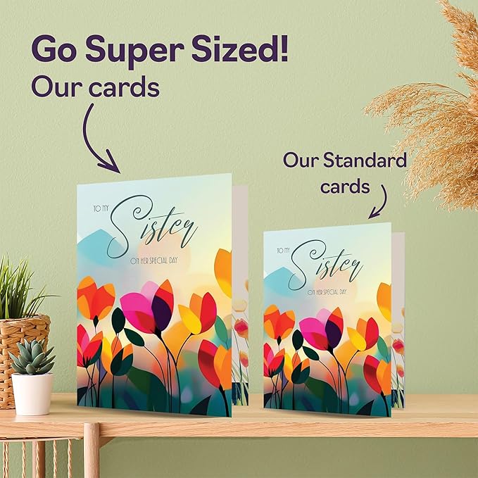 Sister Birthday Card - Vibrant Summer Flowers - Vivid Happy Birthday Card for Sister from Brother Sibling, 5x7 Inch Female Floral Bday Golden Greeting Cards