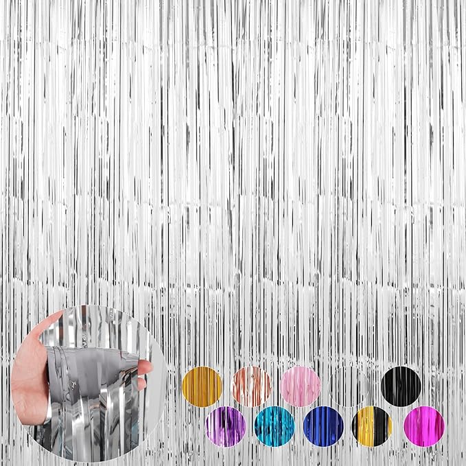6 Pack Silver Foil Fringe Curtains Streamers Party Decorations 3.3 x 8.2 ft, Tinsel Curtain Fringe Backdrop for Parties, Silver Door Fringe Birthday Streamers, Photo Booth Backdrops, Party Decor