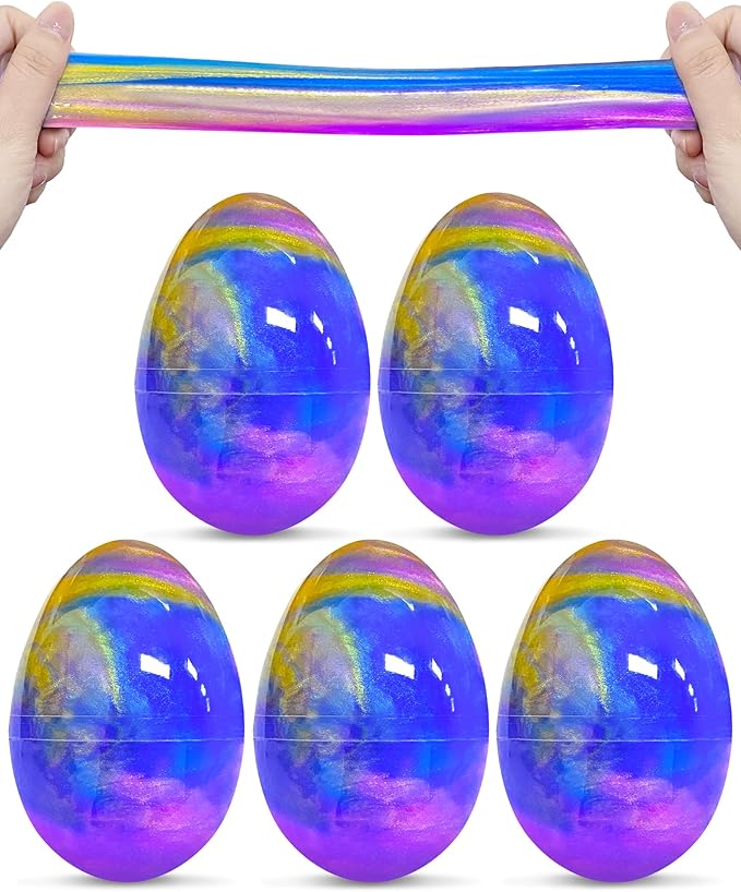Greingways 5 Pack Prefilled Easter Eggs Galaxy Slime Toys, Teens Easters Basket Stuffers Egg Fillers, Easter Games Gift Party Favors Filled Egg for Kids Boys Girls Toddlers (Blue+Purple+Gold)
