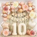 Beige 10th Birthday Decorations Girls Boys Cream Number 10 Balloon Nude Gold Happy Birthday Banner Fringe Curtain Paper Pom Poms Blush White Sand Champagne Star Foil Balloons Neutral Boho Party Decor