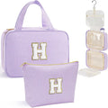 YOOLIFE Travel Toiletry Bag for Women - Hanging Toiletry Bag, Personalized Initial Toiletry Bags for Traveling Women, Portable Travel Toiletry Bag for Toiletries, Cosmetics - Letter H,Purple