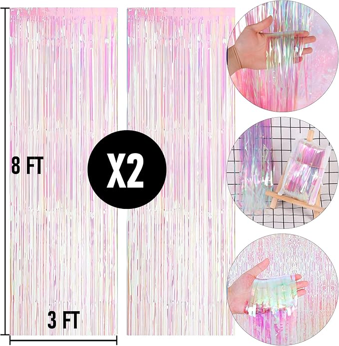 Dazzle Bright 2 Pack Backdrop Curtain, 3FT x 8FT Metallic Tinsel Foil Fringe Curtains Photo Booth Background for Baby Shower Party Birthday Wedding Engagement Bridal Shower (Multicolor)